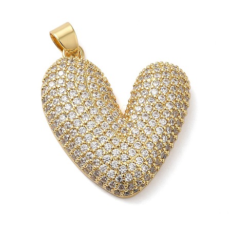 Brass Micro Pave Clear Cubic Zirconia Pendants KK-B094-04G-1