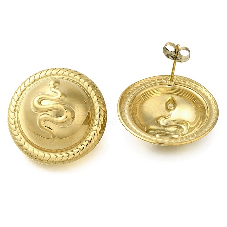 Ion Plating(IP) 304 Stainless Steel Flat Round with Snake Stud Earrings EJEW-I312-07G-1