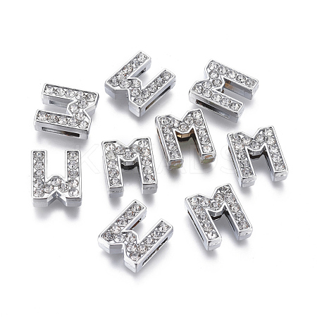 Alloy Initial Slide Charms with Grade A Rhinestones ALRI-R032-M-FF-1