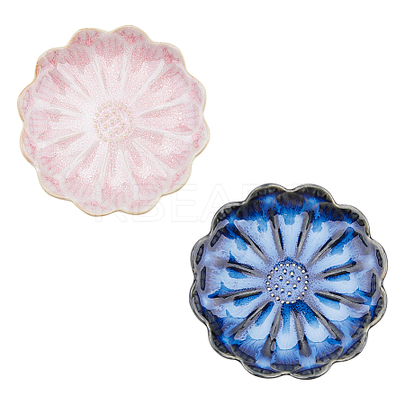 DICOSMETIC 2Pcs 2 Colors Flambed Glazed Lotus Jewelry Plate for Rings Bracelets Necklaces AJEW-DC0001-38-1