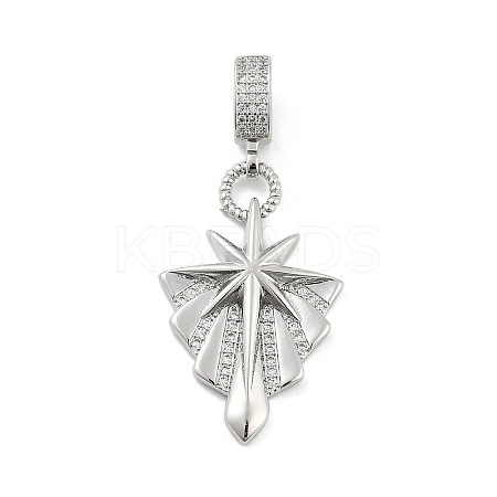 Brass Micro Pave Clear Cubic Zirconia Star European Dangle Charms KK-Z090-02P-1
