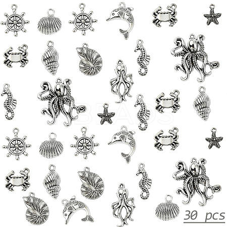 30Pcs 10 Styles Tibetan Style Alloy Pendants FIND-YW0007-06-1