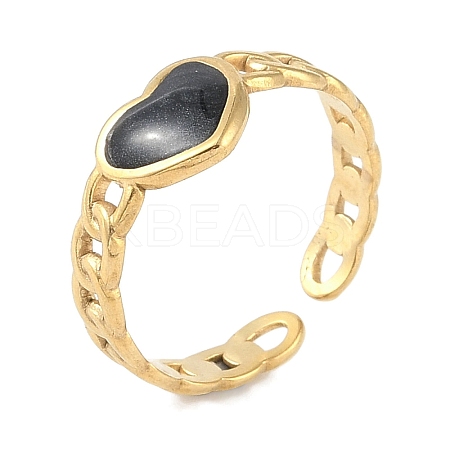 Ion Plating(IP) 304 Stainless Steel Curb Chain Cuff Finger Rings RJEW-L107-050G-02-1