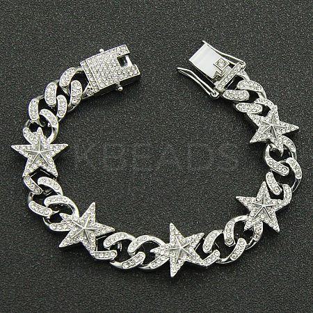 Alloy & Crystal Rhinestone Cuban Link Chain Bracelets for Men FS-WG45B08-02-1
