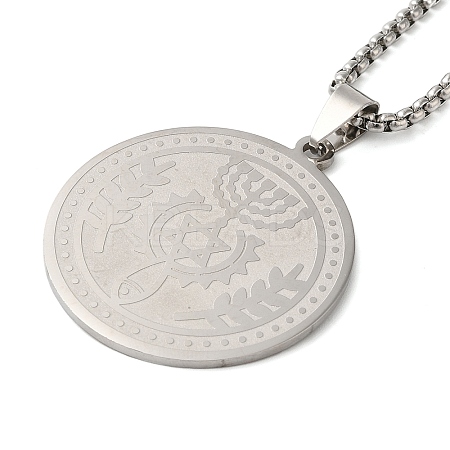 Non-Tarnish Flat Round 201 Stainless Steel Menorah with Star of David Pendant Necklaces for Women and Men LS-NJEW-F324-07P-1