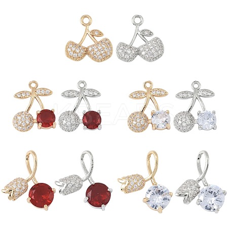 10Pcs 10 Styles Brass Micro Pave Cubic Zirconia Pendants KK-FS0001-80-1