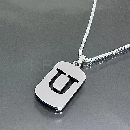 Rectangle with Laser Cut Letter 201 Stainless Steel Initial Pendant Necklaces WGA5E8C-21-1