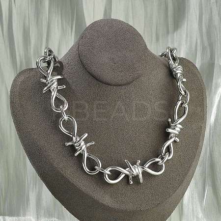 304 Stainless Steel Barb Wire Link Chain Necklaces for Women Men NJEW-A043-04P-1