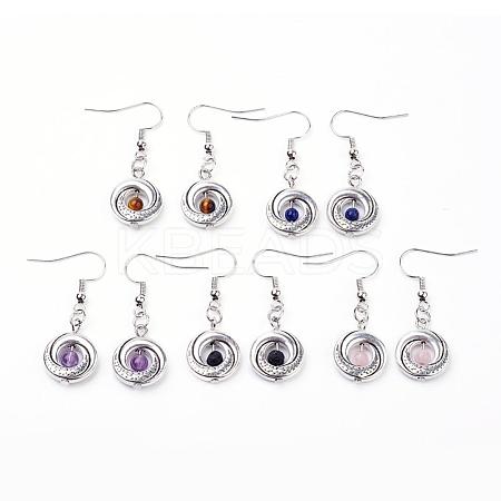 Natural Gemstone and Tibetan Style Alloy Beads Dangle Earrings EJEW-JE02455-1