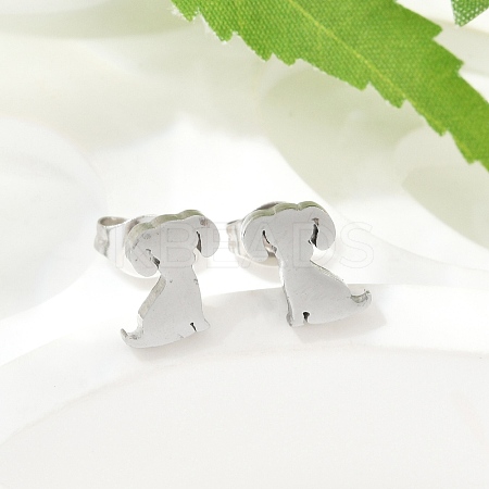 Tarnish Resistant 304 Stainless Steel Puppy Stud Earrings EJEW-F227-05P-1