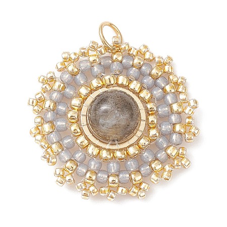 Natural Labradorite Flat Round Pendants PALLOY-MZ00135-07-1