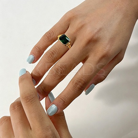 304 Stainless Steel Pave Single Cubic Zirconia Finger Rings for Women SA-CBAABBA-08B-G-1
