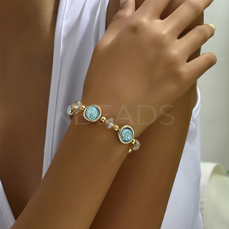 Fashionable Alloy & Crackle Glass Floral Friendship Beaded Stretch Bracelet for Traveling Women DW8073-1