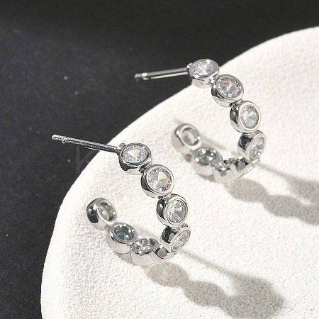 Brass Micro Pave Clear Cubic Zirconia Stud Earrings EJEW-G452-07P-1