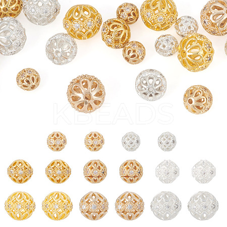 24Pcs Rack Plating Brass Pave Clear Cubic Zirconia Beads KK-TA0002-59-1