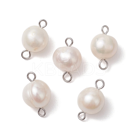 Natural Cultured Freshwater Pearl Connector Charms PALLOY-JF03090-01-1