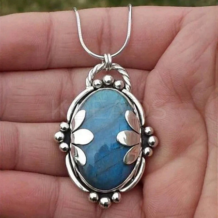 Oval Alloy & Resin Imitation Stone Pendant Necklaces for Women FS-WGB2D2D-01-1