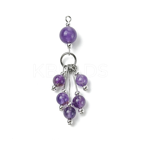 Natural Amethyst Round Tassel Big Pendants PALLOY-JF03281-05-1