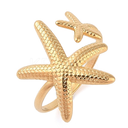 Ion Plating(IP) 304 Stainless Steel Starfish Open Cuff Rings for Women LS-RJEW-Z057-09G-1