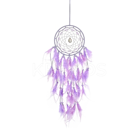 Woven Web/Net with Feather Hanging Ornaments HJEW-G025-03C-1