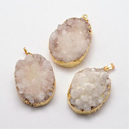 Electroplate Natural Druzy Quartz Crystal Pendants G-F333-K06-1
