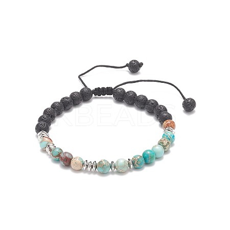 Natural Imperial Jasper(Dyed) & Lava Rock Braided Bead Bracelet BJEW-TA00188-03-1