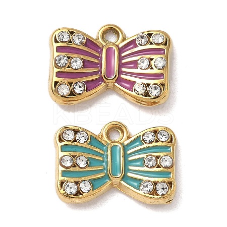 304 Stainless Steel Crystal Rhinestone Bowknot Charms STAS-G362-11G-1