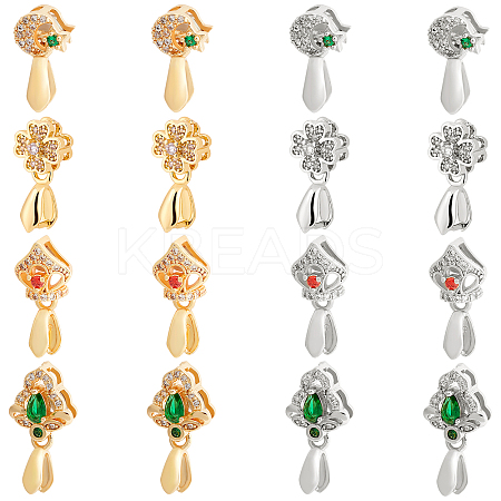 16Pcs 8 Style Brass Micro Pave Cubic Zirconia Ice Pick Pinch Bails KK-FH0003-43-1
