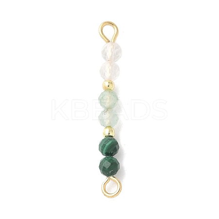 Faceted Round Natural Quartz Crystal & Green Aventurinee & Malachite Beaded Connector Charms PALLOY-JF03530-06-1