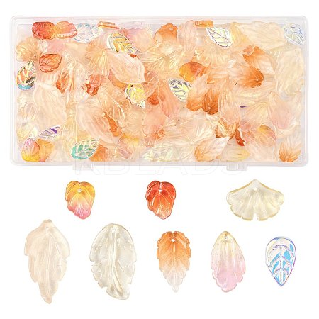 120Pcs 8 Styles Autumn Theme Two-Tone Transparent Glass Charms GLAA-FS0002-56-1