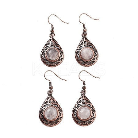 Natural Rose Quartz Teardrop Dangle Earrings EJEW-B055-02R-19-1
