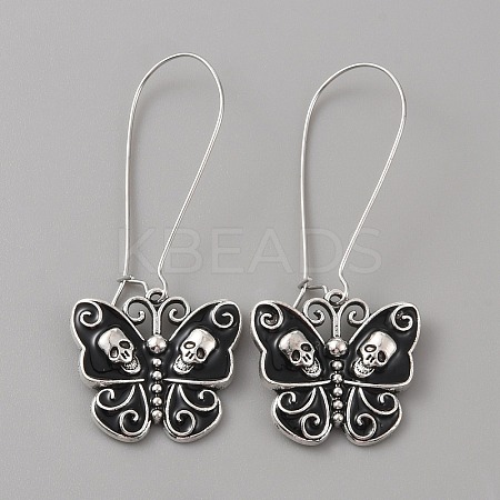 Enamel Butterfly with Skull Hoop Earrings EJEW-WH0017-43AS-A-1