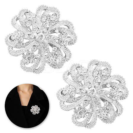 2Pcs Crystal Rhinestone Flower Brooch Pins JEWB-GA0001-26-1