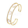 Enamel Heart Open Cuff Bangle with Clear Cubic Zirconia BJEW-N012-024-3
