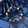Natural Howlite & Synthetic Citrine & Natural Tiger Eye & Natural Quartz Crystal Round Beaded Stretch Bracelets BJEW-JB10910-09-2
