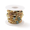 Natural Mixed Gemstone Column & Clear Cubic Zirconia Flat Round Link Chain LS-CHC-G017-01G-3