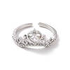 Clear Cubic Zirconia Crown Open Cuff Ring RJEW-P034-10P-2