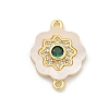 Brass Micro Pave Clear Cubic Zirconia & Shell Connector Charms KK-M303-03G-08-1