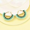 304 Stainless Steel & Bohemian Beaded Fan Hoop Earrings for Women EJEW-R001-01G-03-5