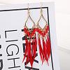 Bohemian Style Alloy Glass Seed Beaded Feather with Rhombus Chandelier Earrings FS-WG1E384-03-1
