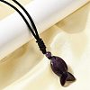 Natural Amethyst Fish Pendant Black Nylon Cord Necklaces NJEW-G185-01C-2