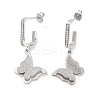 Left and Right Texture Butterfly 304 Stainless Steel Dangle Earrings EJEW-L283-093P-1