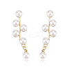 1 Pair ABS Plastic Imitation Pearl Beaded Leafy Branch Dangle Stud Earrings EJEW-AN0001-51-1