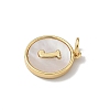 Brass Pave Natural Shell Flat Round with Letter Charms KK-Z115-13G-J-2