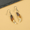 Natural Gemstone Wolf Tooth Shape Dangle Earrings with Real Tibetan Mastiff Dog Tooth FX9729-6-1