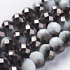 Half Plated  Faceted Rondelle Electroplate Imitation Jade Glass Beads Strands X-EGLA-D020-10x8mm-04-1