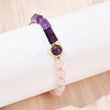 Natural Rose Quartz & Natural Amethyst & Brass Round & Prism Beaded Bracelets for Women BJEW-G752-01G-06-3