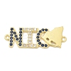 Brass Clear & Blue Cubic Zirconia Word NICE Connector Charms KK-K293-33G-1