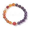 Natural Carnelian and Amethyst Round Beads Stretch Bracelets BJEW-JB13318-2