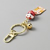Japanese Maneki Neko Brass Bell Pendant Keychain KEYC-WH0036-13LG-03-4